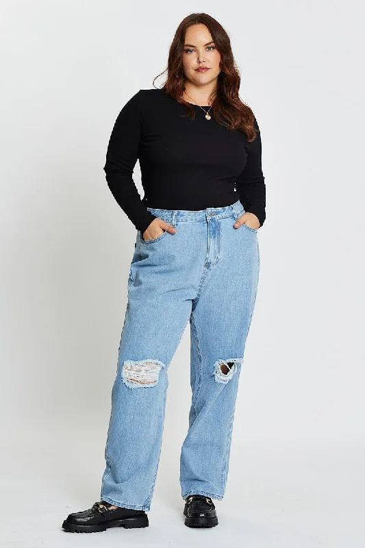 Denim Top with a Belted Waist for a Defined SilhouetteBlue Denim Jean High Rise Slash Knee Straight Leg Denim Top with a Belted Waist for a Defined SilhouetteBlue Denim Jean High Rise Slash Knee Straight Leg