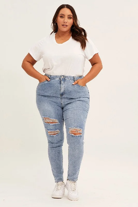Denim Top with a Collared Neckline for a Preppy StyleBlue High Rise Knee Distress Stretch Skinny Denim Jeans Denim Top with a Collared Neckline for a Preppy StyleBlue High Rise Knee Distress Stretch Skinny Denim Jeans
