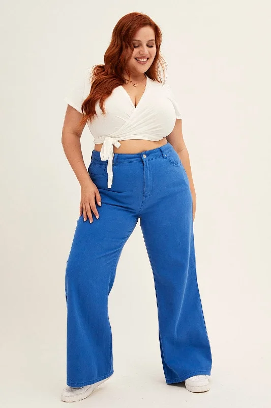 Denim Top for a Beachside Picnic with a Laid - Back StyleBlue Wide Leg Jeans High Rise Denim Top for a Beachside Picnic with a Laid - Back StyleBlue Wide Leg Jeans High Rise