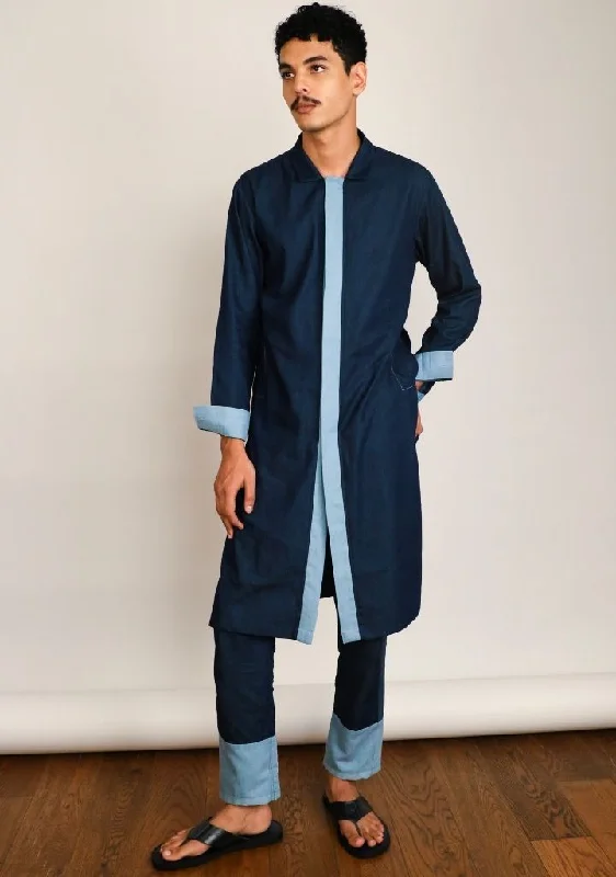 Cropped Denim Top to Pair with High - Waisted BottomsConstrast Placket Shirt Set