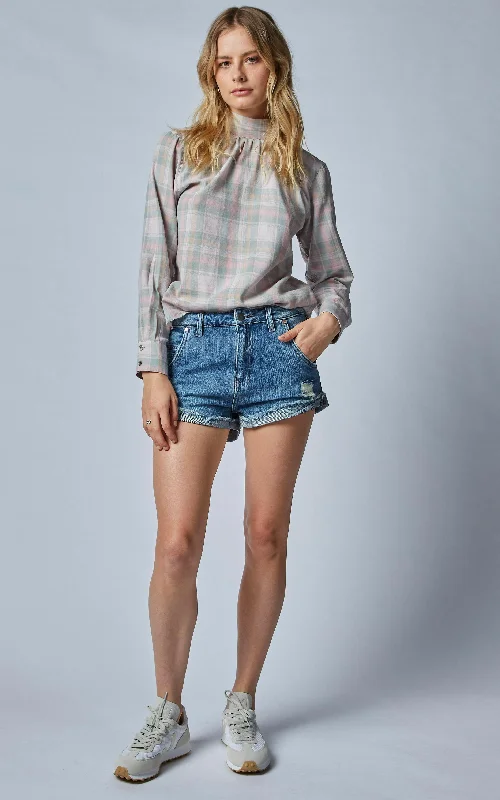 Long - Sleeve Denim Top for Cold Weather LayeringDenim Mid Wash Shorts