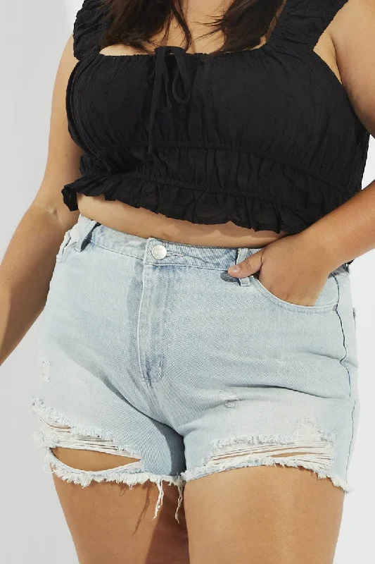 Studded Denim Top for a Glamorous and Bold StyleDenim Relaxed Shorts High Rise