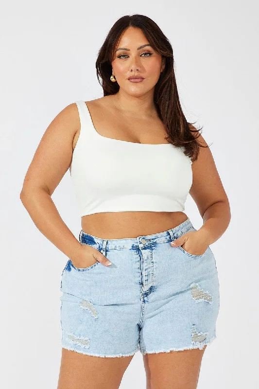 Denim Top with a Collared Neckline for a Preppy StyleDenim Skinny Shorts High Rise