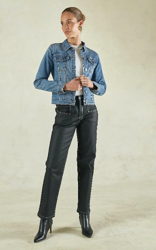 Denim Top with a Peplum Hem for a Flirty and Feminine LookDita Vintage Indigo Denim Jacket Denim Top with a Peplum Hem for a Flirty and Feminine LookDita Vintage Indigo Denim Jacket