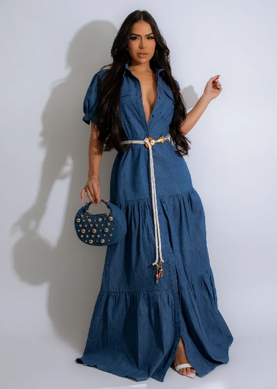 Denim Top with a Floral Print for a Feminine TouchMega Babe Maxi Dress Dark Denim