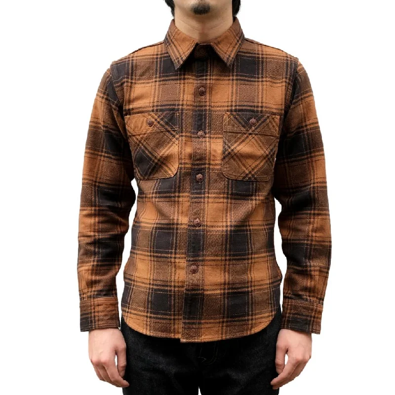 Distressed Denim Top for a Trendy and Edgy LookStudio D'Artisan Kakishibu Dyed Heavyweight Check Flannel Shirt Distressed Denim Top for a Trendy and Edgy LookStudio D'Artisan Kakishibu Dyed Heavyweight Check Flannel Shirt