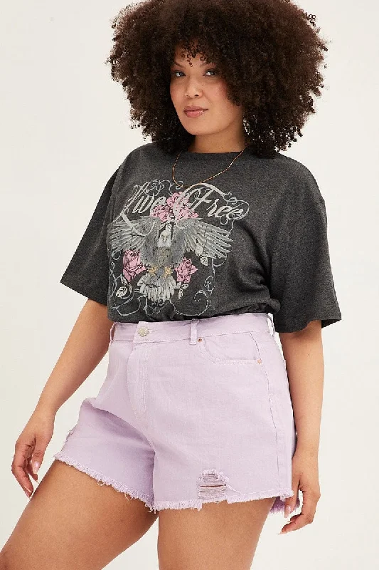 Plus - Size Denim Top for a Comfortable and Stylish FitPurple Relaxed Denim Shorts High Rise Plus - Size Denim Top for a Comfortable and Stylish FitPurple Relaxed Denim Shorts High Rise