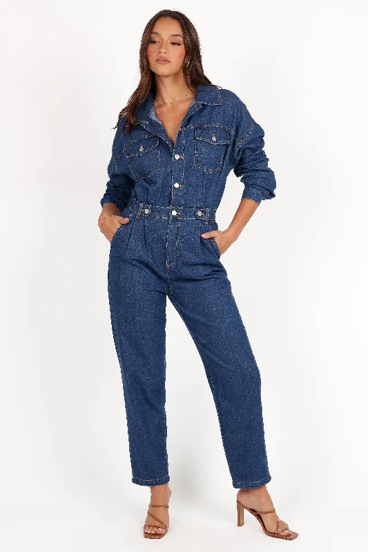 Washed - Out Denim Top for a Vintage AestheticRosa Denim Jumpsuit - Dark Denim
