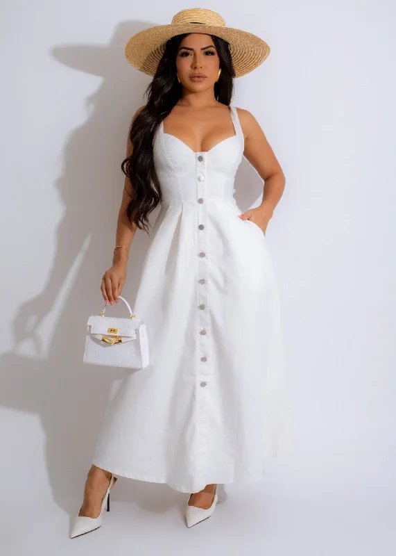 Long - Sleeve Denim Top for Cold Weather LayeringTimeless Feel Midi Dress White