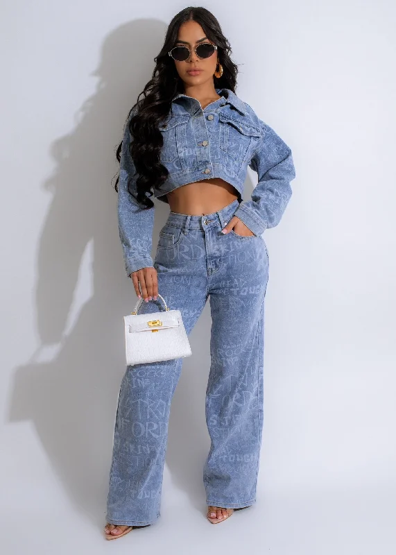 Studded Denim Top for a Glamorous and Bold StyleTin Heart Pant Set Light Denim