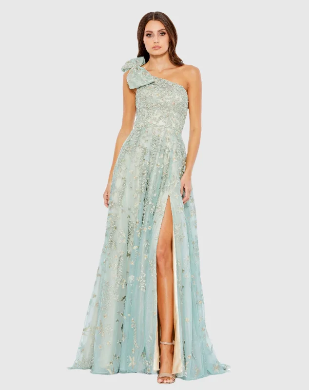 Maxi dresses with bow accents at the waist for a sweet appearanceEmbellished Bow One Shoulder A Line Gown Maxi dresses with bow accents at the waist for a sweet appearanceEmbellished Bow One Shoulder A Line Gown