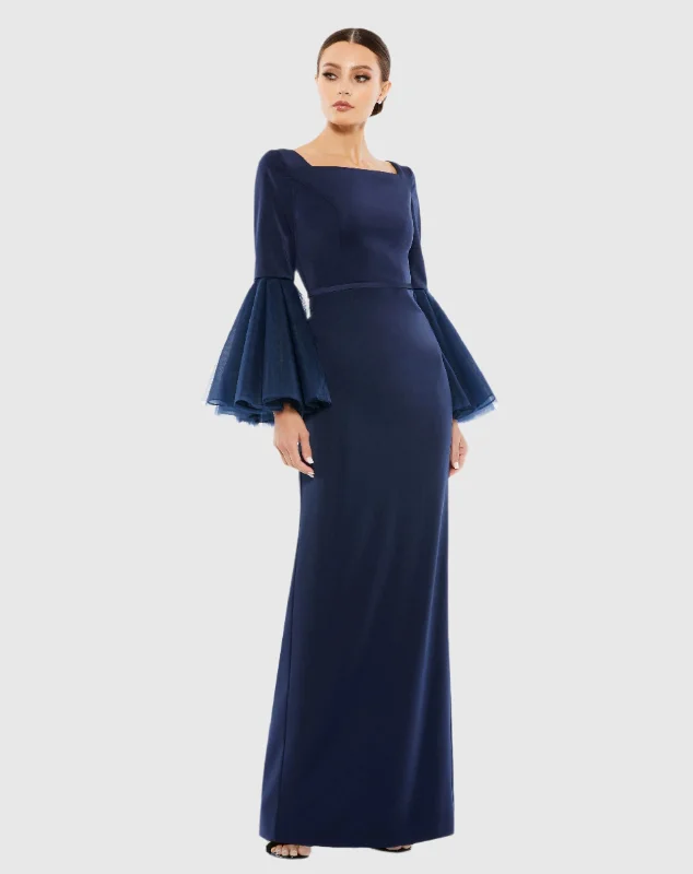 Maxi dresses with fringe trim for a bohemian vibeFlounce Sleeve Square Neck Column Gown Maxi dresses with fringe trim for a bohemian vibeFlounce Sleeve Square Neck Column Gown