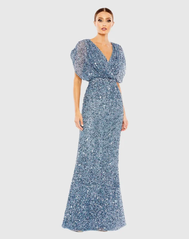 Maxi dresses with a halter neck for a stylish and sophisticated choiceBlue Draped Sleeve V Neck Gown Maxi dresses with a halter neck for a stylish and sophisticated choiceBlue Draped Sleeve V Neck Gown