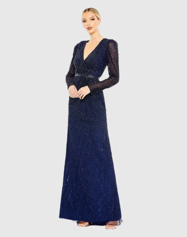 Maxi dresses with a cinched waist for a defined silhouetteSequined Wrap Over Long Sleeve Gown