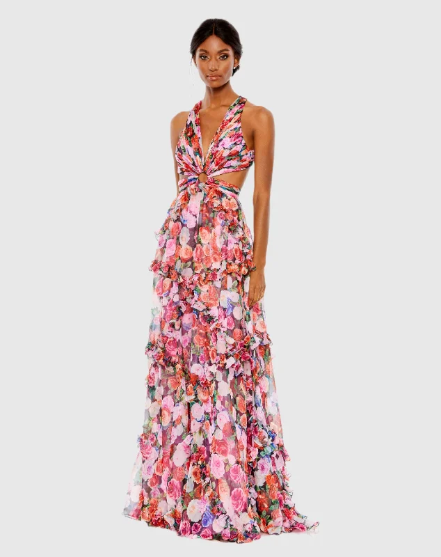 Maxi dresses with a gathered skirt for a voluminous and dramatic effectRuffled Cut Out Sleeveless Gown Maxi dresses with a gathered skirt for a voluminous and dramatic effectRuffled Cut Out Sleeveless Gown