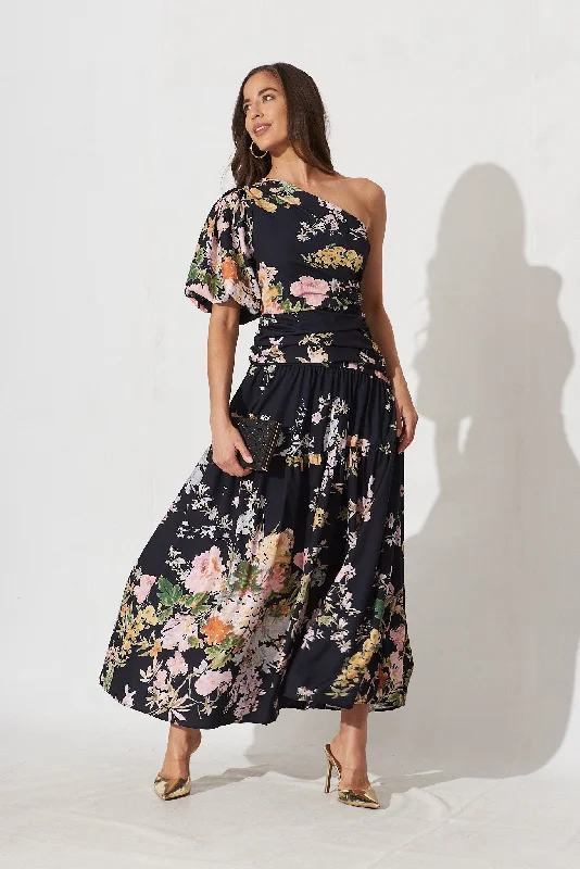 Strapless maxi dresses for a beachside vacationBerlyn One Shoulder Maxi Dress Black With Pink Floral Strapless maxi dresses for a beachside vacationBerlyn One Shoulder Maxi Dress Black With Pink Floral