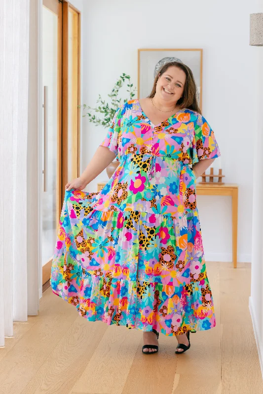 Maxi dresses with embroidered floral motifs for a unique designBonnie Dress in Floral Fancy by Kasey Rainbow Maxi dresses with embroidered floral motifs for a unique designBonnie Dress in Floral Fancy by Kasey Rainbow
