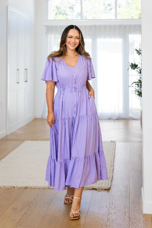 Plaid maxi dresses for fall fashion eventsBonnie Linen Blend Maxi Dress in Lavender