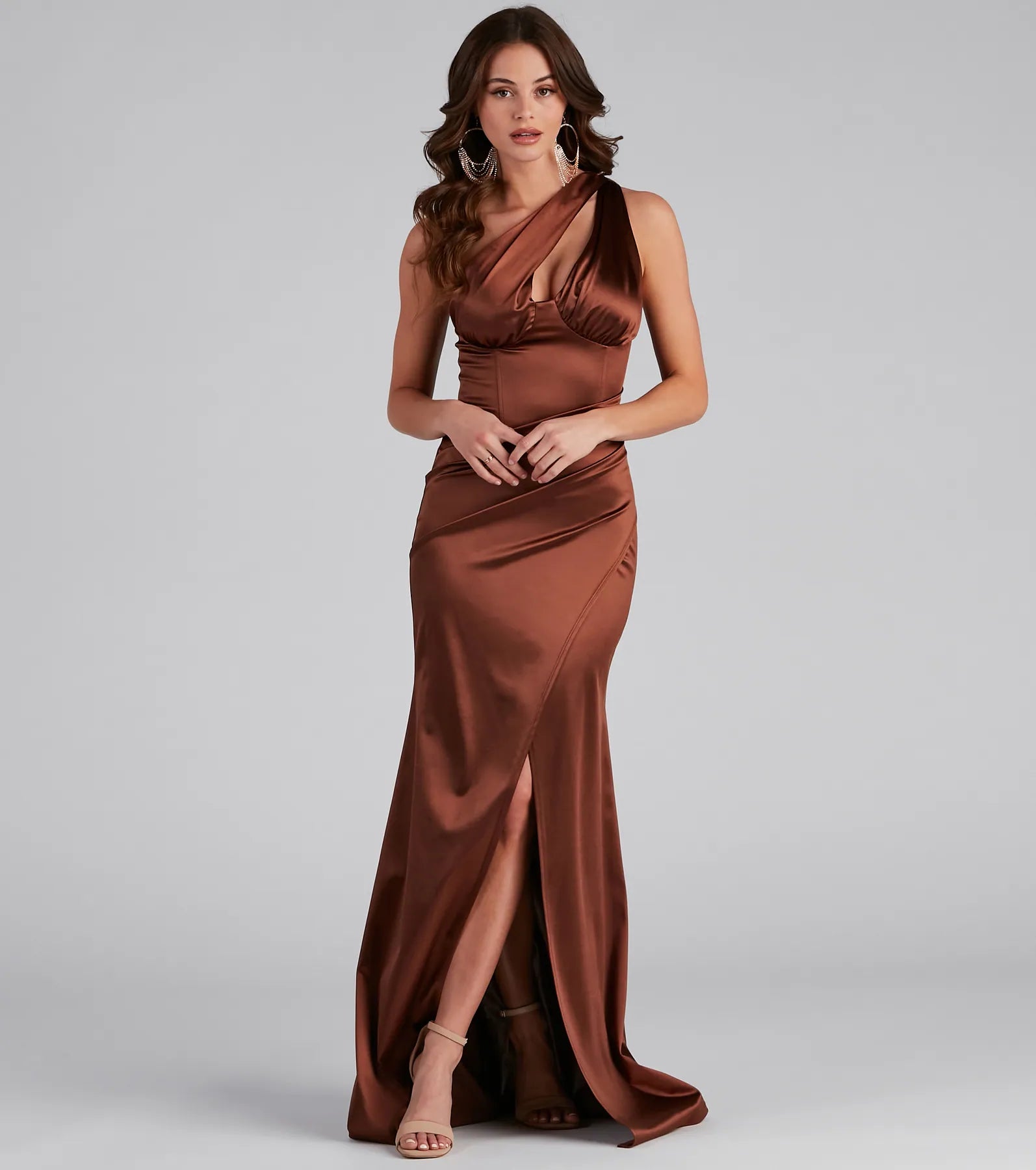 Sequined maxi dresses for formal evening galasBrenda One-Shoulder Formal Dress