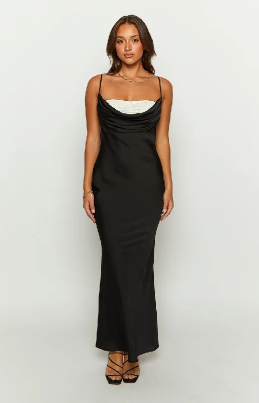 Maxi dresses with a button - down front for a classic lookEvelyn Lace Detail Black Satin Maxi Dress Maxi dresses with a button - down front for a classic lookEvelyn Lace Detail Black Satin Maxi Dress