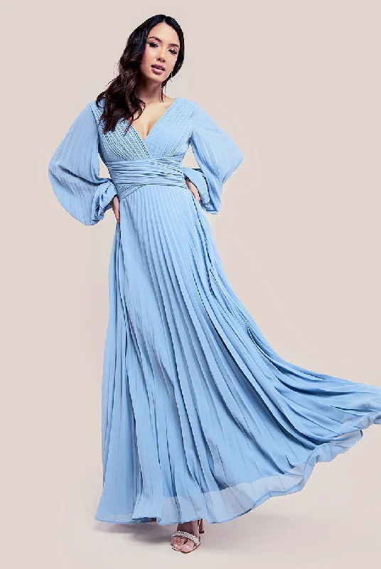 Maxi dresses with cut - out details on the sides for a modern edgeGoddiva Balloon Sleeve Chiffon Maxi Dress - Dusky Blue Maxi dresses with cut - out details on the sides for a modern edgeGoddiva Balloon Sleeve Chiffon Maxi Dress - Dusky Blue