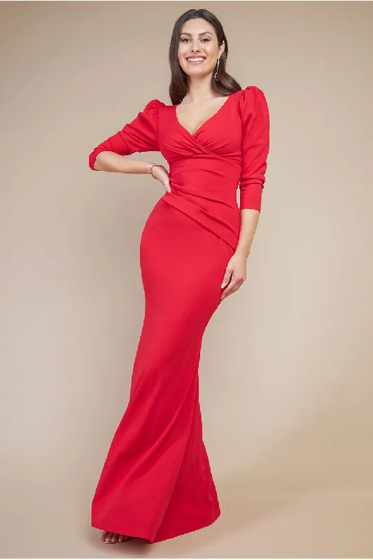 Maxi dresses with a belted empire waist for a more defined and flattering silhouetteGoddiva Front Wrap Pleated Scuba Maxi Dress - Red Maxi dresses with a belted empire waist for a more defined and flattering silhouetteGoddiva Front Wrap Pleated Scuba Maxi Dress - Red