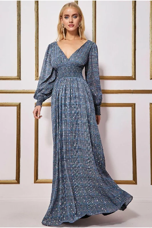 Maxi dresses with side slits for a touch of allureGoddiva Long Sleeve Maxi Shirred Waistband - Check Print Maxi dresses with side slits for a touch of allureGoddiva Long Sleeve Maxi Shirred Waistband - Check Print