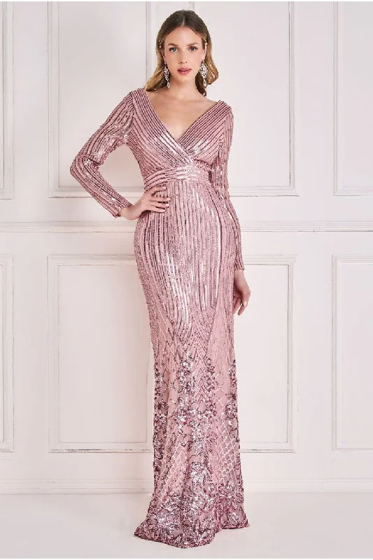 Maxi dresses with mesh panels for a sexy and trendy appearanceGoddiva Long Sleeve Sequin V Wrap Maxi Dress - Blush Maxi dresses with mesh panels for a sexy and trendy appearanceGoddiva Long Sleeve Sequin V Wrap Maxi Dress - Blush