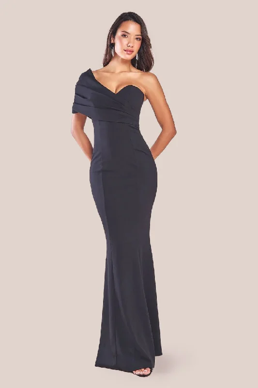 Maxi dresses with cold - shoulder cutouts for a trendy lookGoddiva One Shoulder Fan Maxi Dress - Black Maxi dresses with cold - shoulder cutouts for a trendy lookGoddiva One Shoulder Fan Maxi Dress - Black