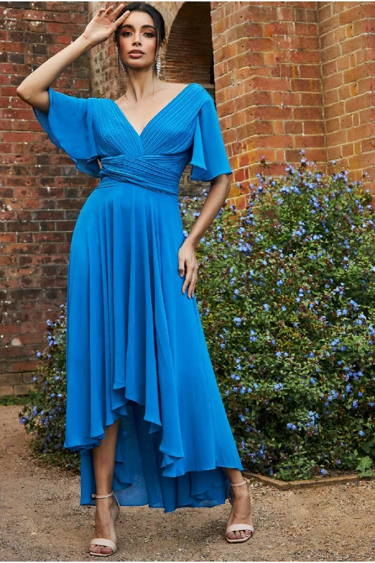 Maxi dresses with a ruffled neckline for a charming lookGoddiva Pleated Chiffon High Low Midi Dress - Atlantic Blue Maxi dresses with a ruffled neckline for a charming lookGoddiva Pleated Chiffon High Low Midi Dress - Atlantic Blue