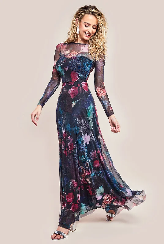 Maxi dresses with a V - neckline for a flattering and elongating shapeGoddiva Printed Soft Mesh A-Line Maxi Dress - Black Maxi dresses with a V - neckline for a flattering and elongating shapeGoddiva Printed Soft Mesh A-Line Maxi Dress - Black