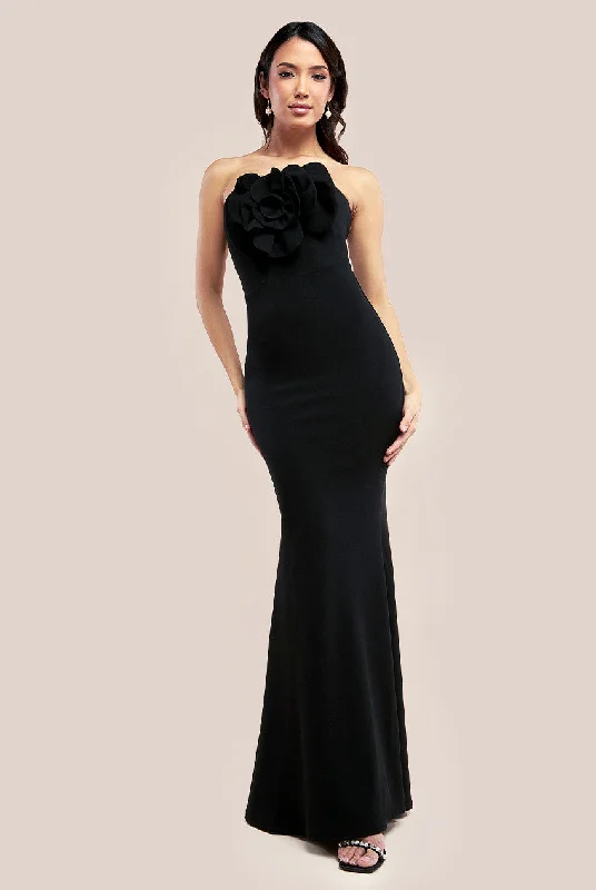 Maxi dresses with pocket details for added functionalityGoddiva Scuba Crepe Bandeau Rose Maxi Dress - Black Maxi dresses with pocket details for added functionalityGoddiva Scuba Crepe Bandeau Rose Maxi Dress - Black