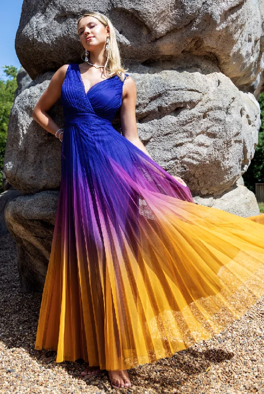 Maxi dresses with embroidered floral motifs for a unique designGoddiva Sleeveless Ombre Pleated Maxi Dress - Navy Ombre Maxi dresses with embroidered floral motifs for a unique designGoddiva Sleeveless Ombre Pleated Maxi Dress - Navy Ombre