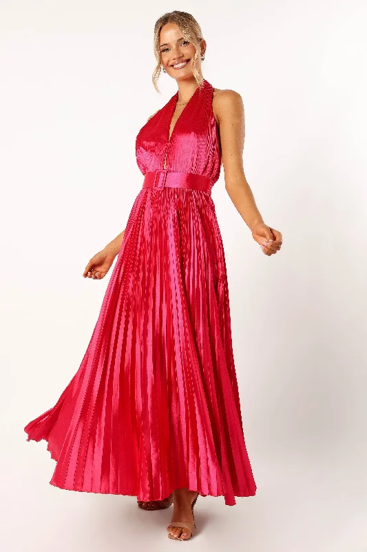 Maxi dresses with pom - pom trims for a playful and festive lookGreta Halterneck Maxi Dress - Magenta Maxi dresses with pom - pom trims for a playful and festive lookGreta Halterneck Maxi Dress - Magenta