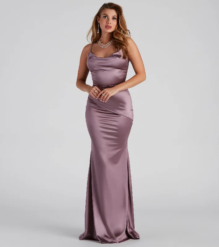 Linen maxi dresses for a breathable and lightweight summer optionMaizie Formal Satin Cowl Neck Dress Linen maxi dresses for a breathable and lightweight summer optionMaizie Formal Satin Cowl Neck Dress