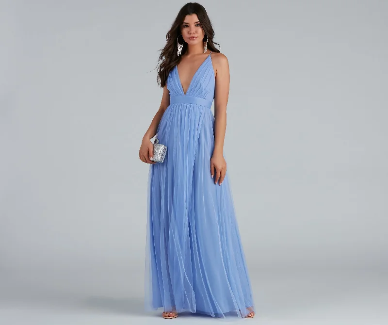 Polyester maxi dresses for easy - care and durabilityShay A-Line Tulle Formal Dress