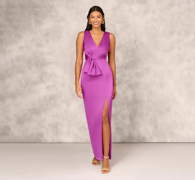 Maxi dresses with a paisley print for a classic and elegant styleSleeveless Satin Crepe Column Gown With Bow Waist In Wild Orchid Maxi dresses with a paisley print for a classic and elegant styleSleeveless Satin Crepe Column Gown With Bow Waist In Wild Orchid