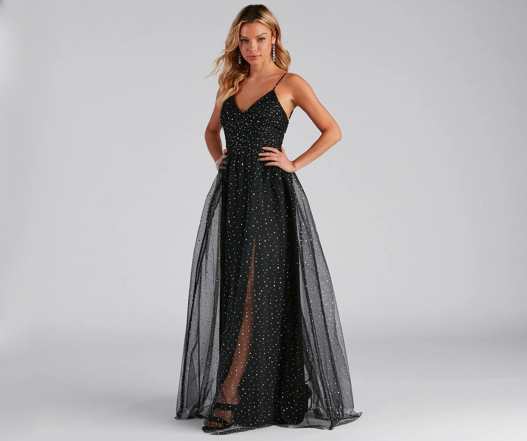 Ruffled maxi dresses with a tiered skirt for added volumeStassie Sparkly Tulle A-Line Long Dress Ruffled maxi dresses with a tiered skirt for added volumeStassie Sparkly Tulle A-Line Long Dress