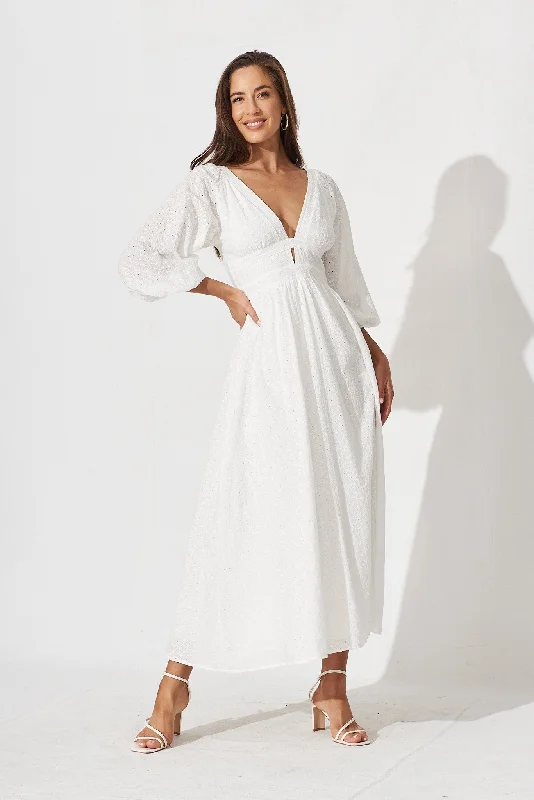 Printed maxi dresses with abstract patterns for an artistic lookTiana Maxi Dress In White Broderie Printed maxi dresses with abstract patterns for an artistic lookTiana Maxi Dress In White Broderie