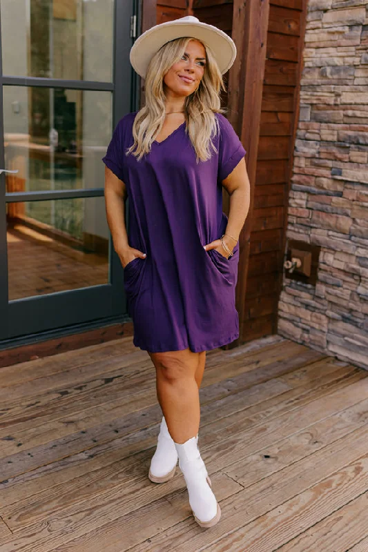 Mini dresses with ruched bodices for a feminine touchBack To Basics T-Shirt Dress In Dark Purple Cuves Mini dresses with ruched bodices for a feminine touchBack To Basics T-Shirt Dress In Dark Purple Cuves
