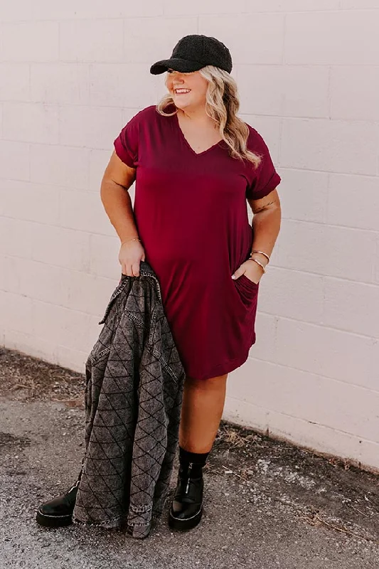 Mini dresses with pleated skirts for a classic lookBack To Basics T-Shirt Dress In Wine Curves Mini dresses with pleated skirts for a classic lookBack To Basics T-Shirt Dress In Wine Curves
