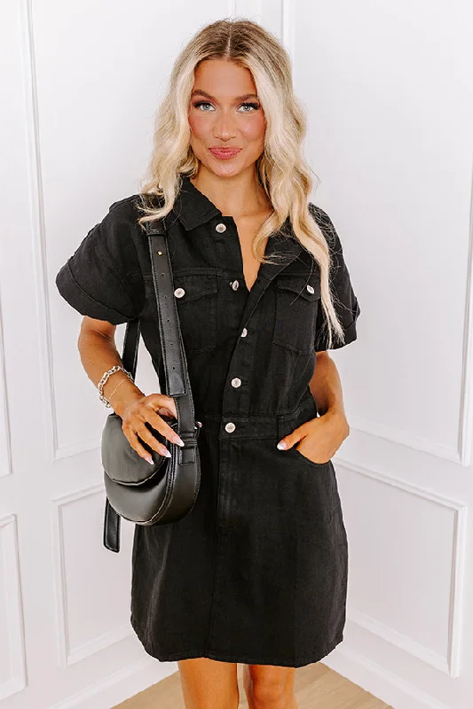 Mini dresses with patchwork designs for a unique styleBring On The Weekend Denim Dress In Black Mini dresses with patchwork designs for a unique styleBring On The Weekend Denim Dress In Black