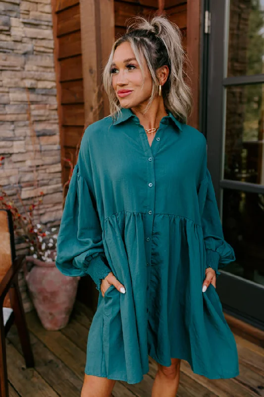 Mini dresses with fringe for a bohemian styleCafe Patio Button Down Mini Dress in Hunter Green Mini dresses with fringe for a bohemian styleCafe Patio Button Down Mini Dress in Hunter Green