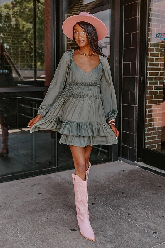 Mini dresses with puff sleeves for a vintage lookCaught Crushing Ruffle Dress In Pear