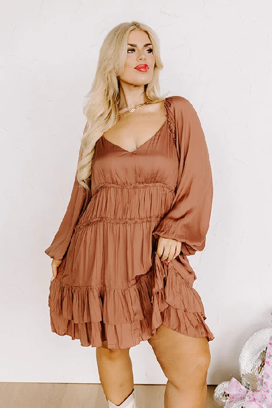 Sheer mini dresses with lace insertsCaught Crushing Ruffle Dress In Rustic Rose Curves