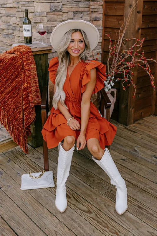 Mini dresses with one - shoulder designsFlirty Allure Ruffle Dress in Pumpkin