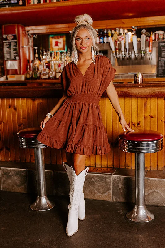 Floral print mini dresses for summer partiesLucky And Lovely Dress In Brown