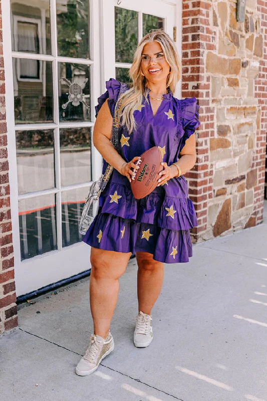 Leather mini dresses for a edgy styleUnder The Stadium Lights Ruffle Mini Dress in Purple Curves Leather mini dresses for a edgy styleUnder The Stadium Lights Ruffle Mini Dress in Purple Curves
