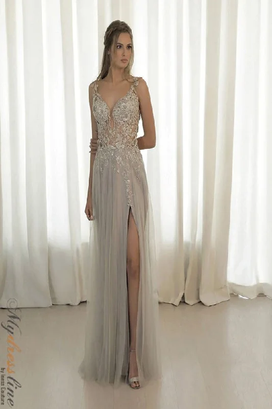 Formal dresses with high - low hems and floral embroidery for a unique prom styleChrystelle Atallah GILL7962 Formal dresses with high - low hems and floral embroidery for a unique prom styleChrystelle Atallah GILL7962