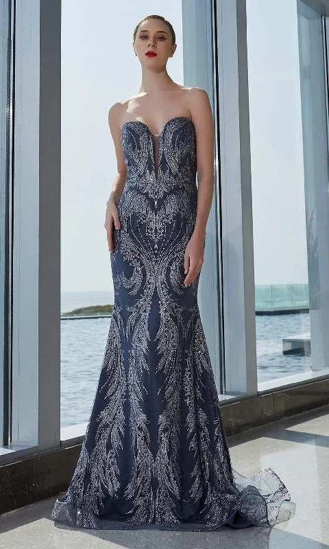 Formal dresses with cold - shoulder ruffled sleeves and floral prints for a romantic and trendy formal styleJ'Adore Dresses - J19008 Strapless Embellished Sheath Gown Formal dresses with cold - shoulder ruffled sleeves and floral prints for a romantic and trendy formal styleJ'Adore Dresses - J19008 Strapless Embellished Sheath Gown
